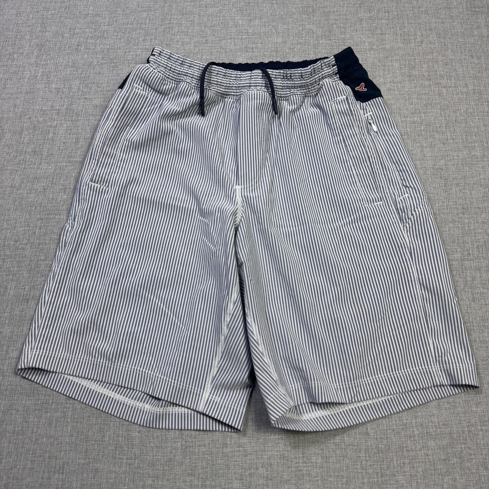 Birddogs Performance Shorts Mens Small White Blue Polyester Striped 10" Inseam